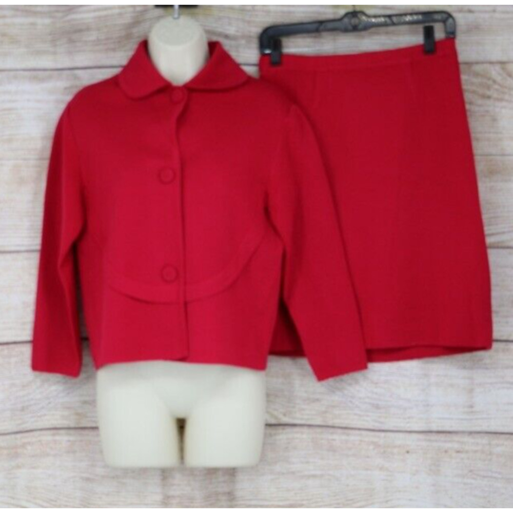 VINTAGE Lilli Russell Womens Size 10 Knit Jacket & Skirt Set Cherry Red
